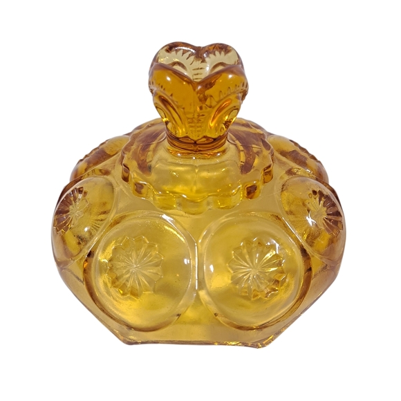 Vintage LE Smith Amber Moon And Stars Pedestal Candy Dish With Lid - Picture 3 of 11